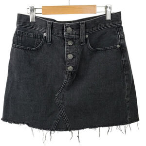 MADEWELL Black Washed Button Front Rigid Denim A Line Mini Skirt Size 26